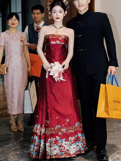 Strapless Wedding A-Line Gown Embroidered