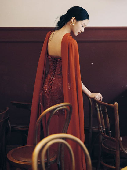 Strapless Sequin Panel Sheath Evening Gown