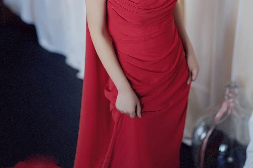 Evening Gown Ruched Strapless Plain Sheath Neckline