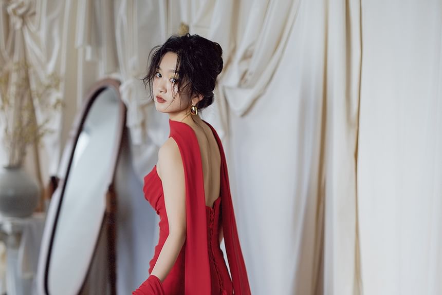 Evening Gown Ruched Strapless Plain Sheath Neckline