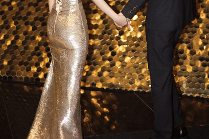 Sequin Neck Strap Sheath Gown Spaghetti Evening Cowl