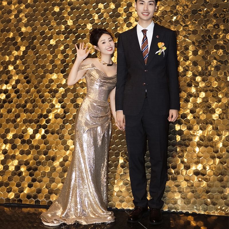 Sequin Neck Strap Sheath Gown Spaghetti Evening Cowl