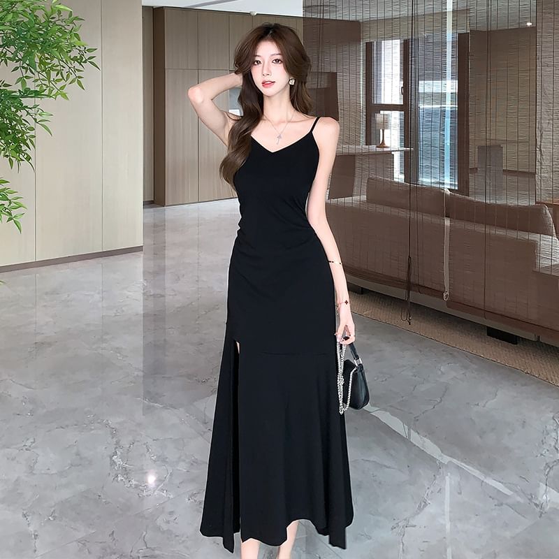 Spaghetti Strap Midi Dress with Open Front Cardigan