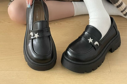 Platform Star Moon Buckle Loafers