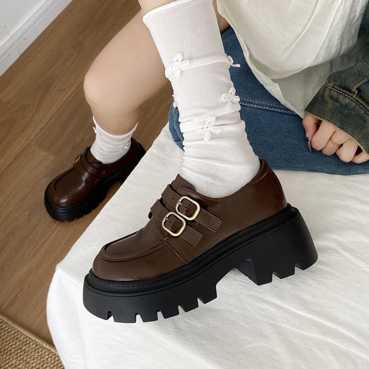 Platform Buckled Strap Loafers