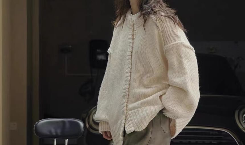 Oversized Stitched Round-Neck Cardigan