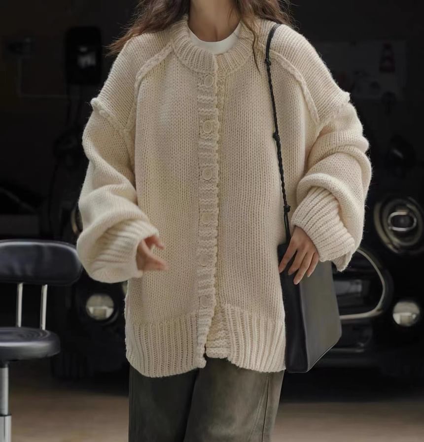 Oversized Stitched Round-Neck Cardigan