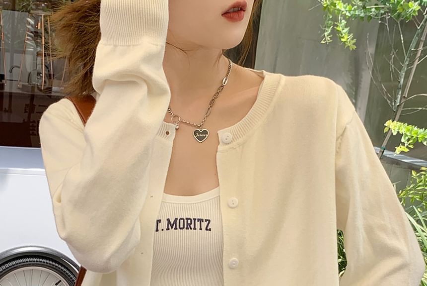Round Neck Button Front Knit Cardigan