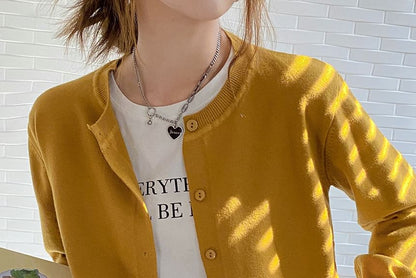 Round Neck Button Front Knit Cardigan