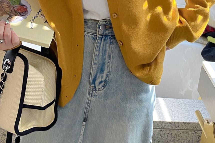 Round Neck Button Front Knit Cardigan