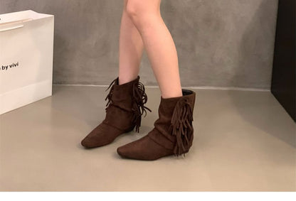 Fringe Pointy Ankle Boots