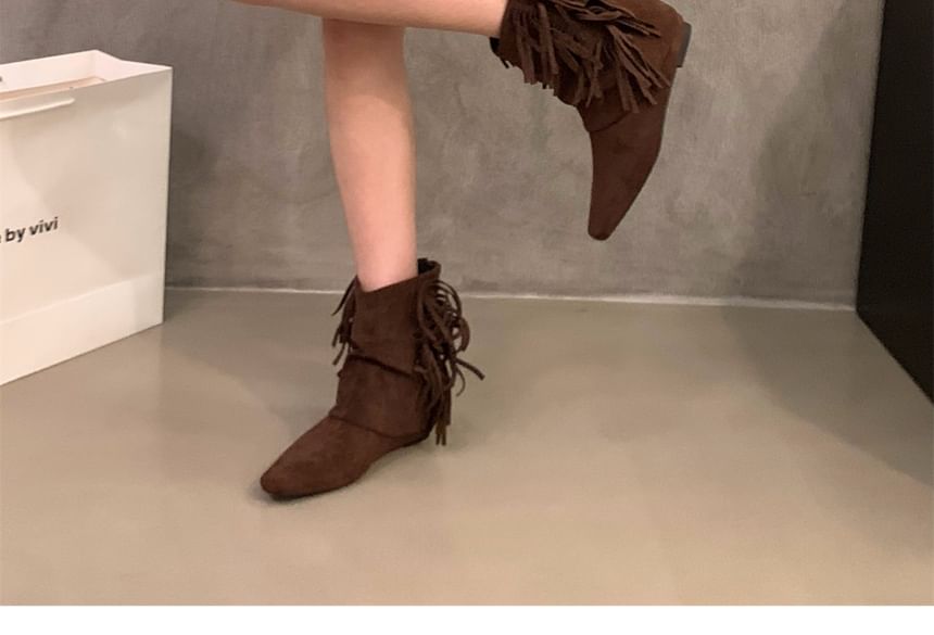 Fringe Pointy Ankle Boots