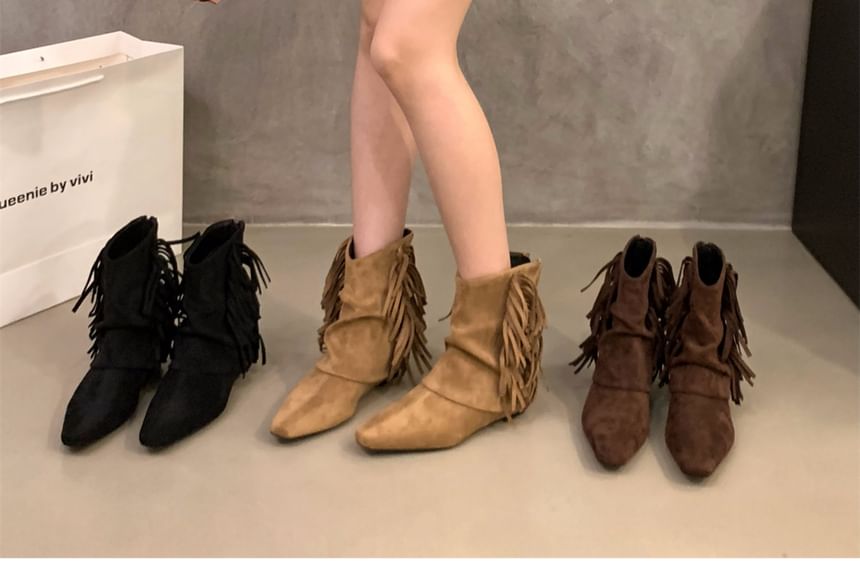 Fringe Pointy Ankle Boots