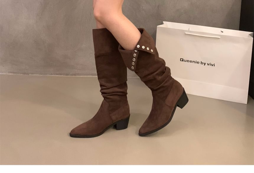 Block Heel Button Tall Boots