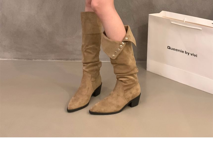 Block Heel Button Tall Boots