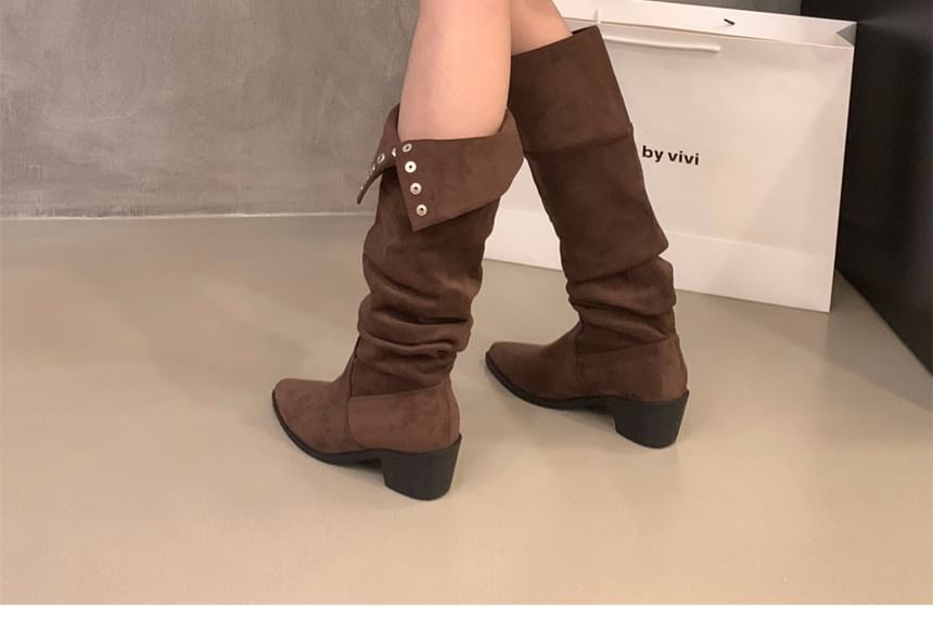 Block Heel Button Tall Boots