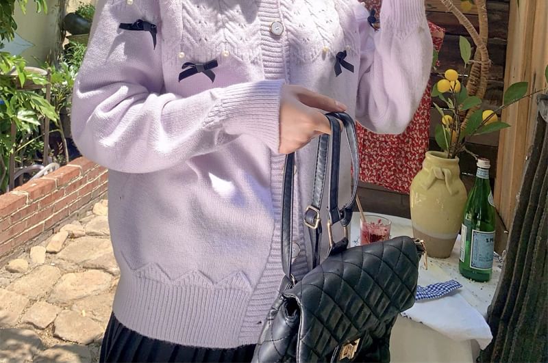 Crewneck Button Up Knit Cardigan