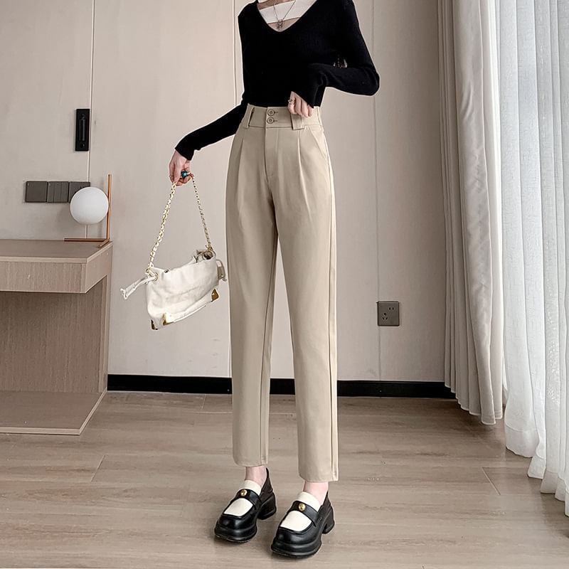 High Rise Plain Wide Leg Slacks