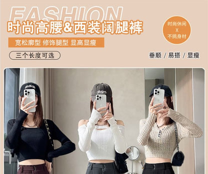 High Rise Plain Wide Leg Suit Pants