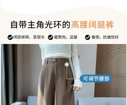 High Rise Plain Wide Leg Suit Pants