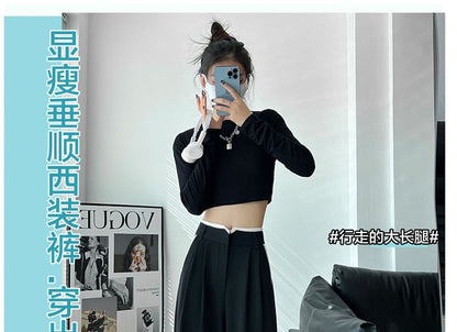 High Waist Contrast Trim Wide Leg Pants