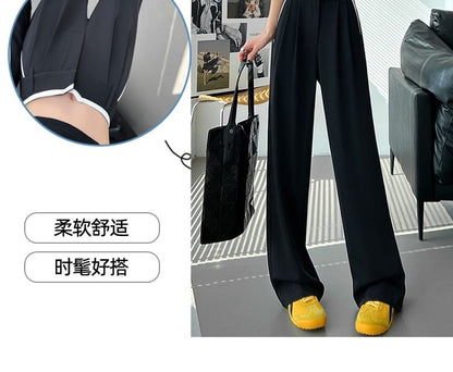 High Waist Contrast Trim Wide Leg Pants