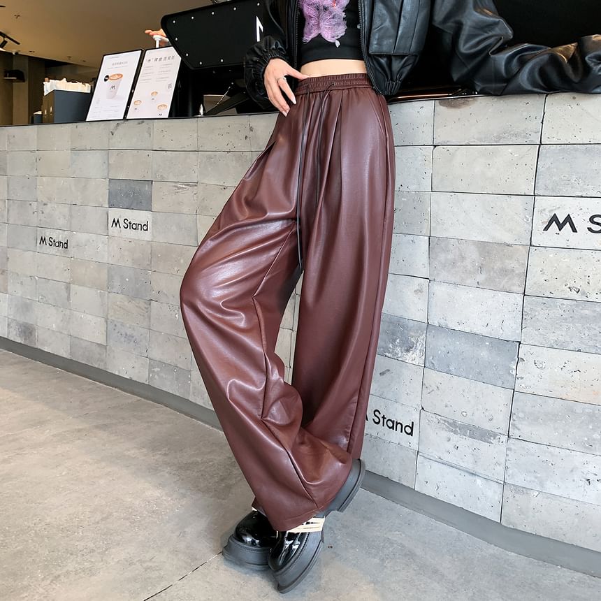 High Waist Faux Leather Wide Leg Pants