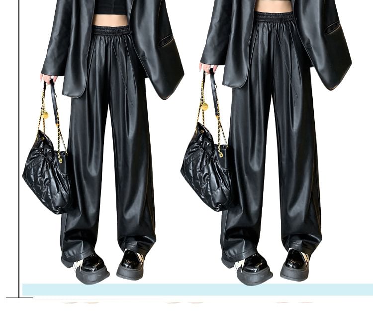 High Waist Faux Leather Wide Leg Pants