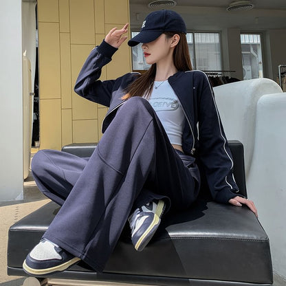 High Rise Plain Wide Leg Sweatpants