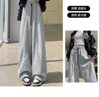 High Rise Plain Wide Leg Sweatpants