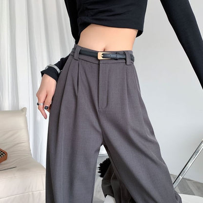 High Waist Plain Wide Leg Slacks