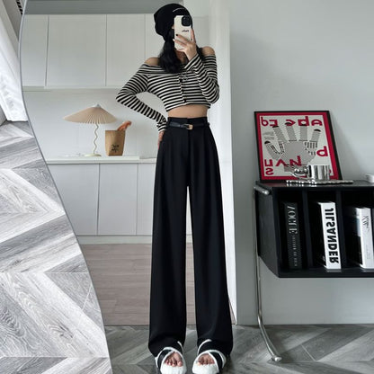 High Waist Plain Wide Leg Slacks