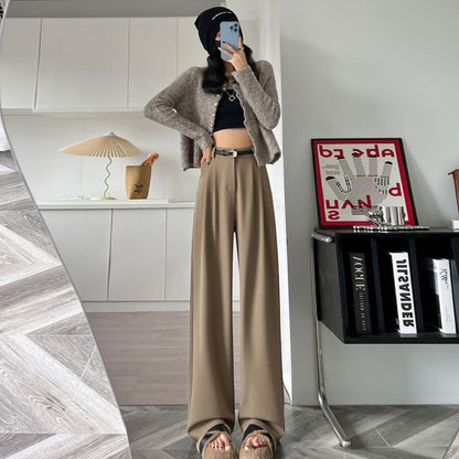 High Waist Plain Wide Leg Slacks