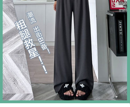 High Waist Plain Wide Leg Slacks