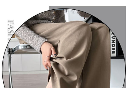High Waist Plain Wide Leg Slacks