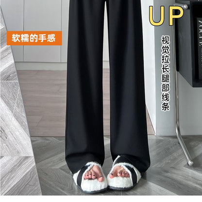 High Waist Plain Wide Leg Slacks