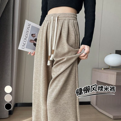 Drawstring Waist Plain Wide Leg Knit Pants