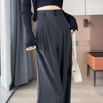 High Waist Plain Wide Leg Suit Pants