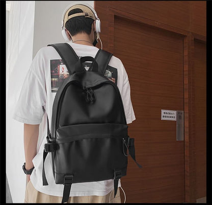 Multi-Pocket Backpack Faux Leather