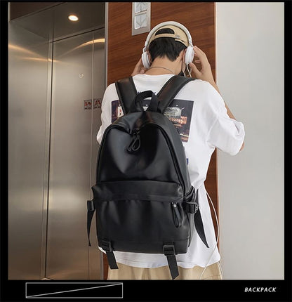 Multi-Pocket Backpack Faux Leather