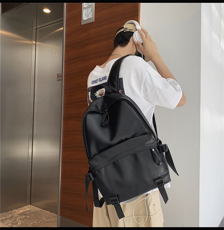 Multi-Pocket Backpack Faux Leather