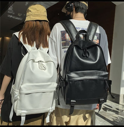 Multi-Pocket Backpack Faux Leather