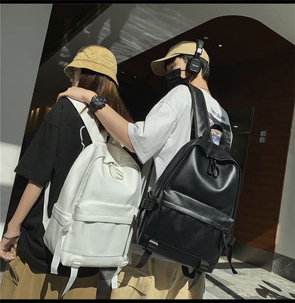 Multi-Pocket Backpack Faux Leather