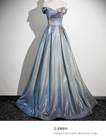 Strapless Glossy A-Line Evening Gown