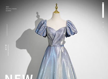 Evening Gown Glossy Short-Sleeve A-Line