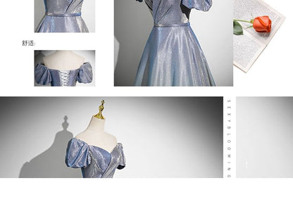 Evening Gown Glossy Short-Sleeve A-Line