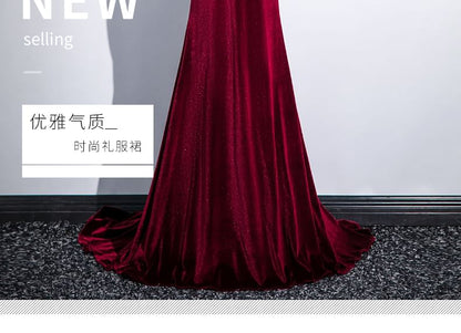Short-Sleeve Evening Trained Neckline Sheath Velvet Sweetheart Gown