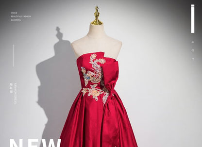 Strapless Embroidered A-Line Evening Gown