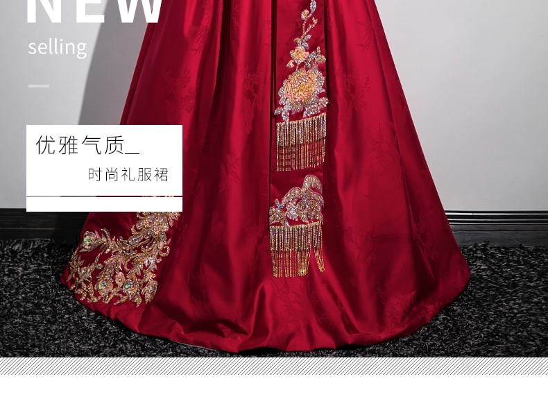 Strapless Embroidered A-Line Evening Gown