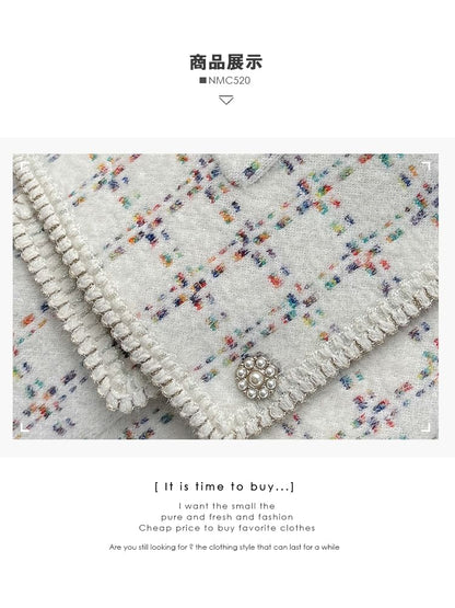 Set: Round-Neck Tweed Jacket + Mini Skirt